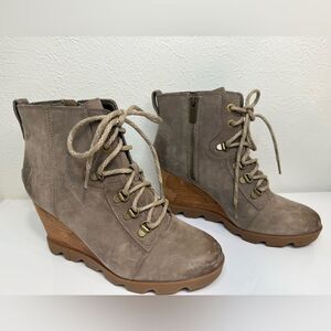 Sorel Joan Uptown Waterproof Wedge Bootie Khaki Size 10